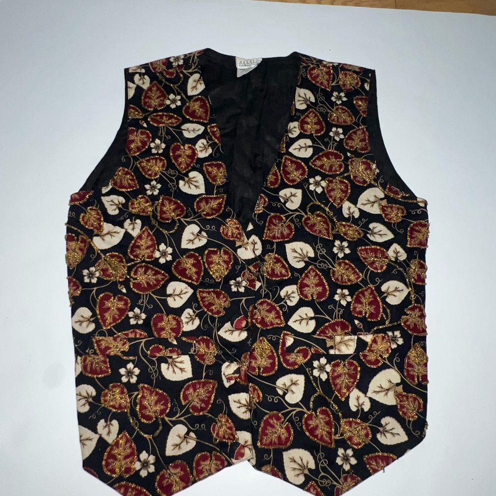 Zanzara Black and Red Leaf Pattern Vest
